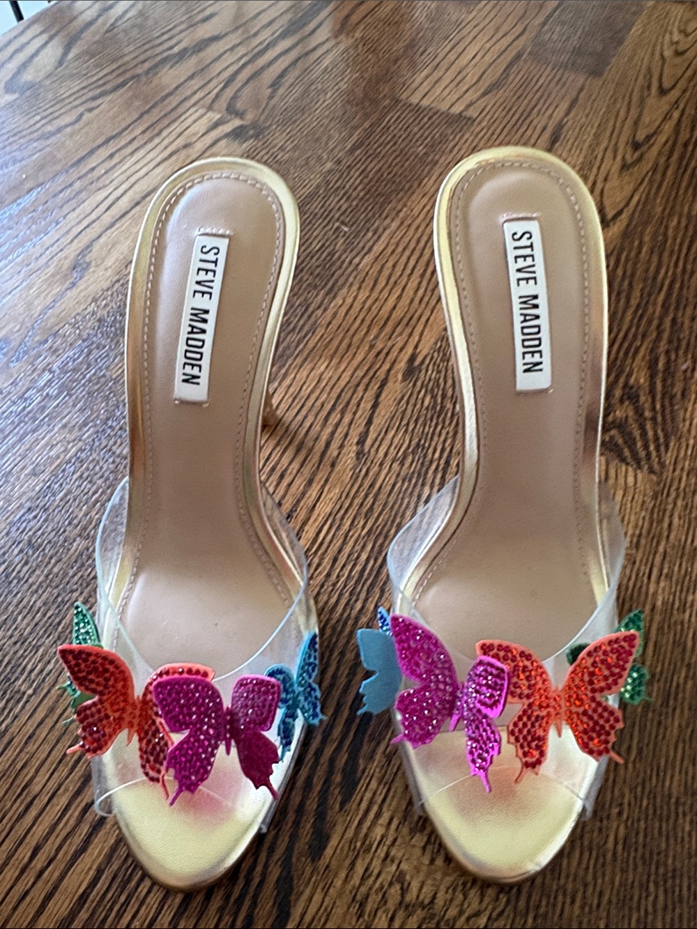 Steve Madden Multicolor Sequin Butterfly Clear Slide Heels